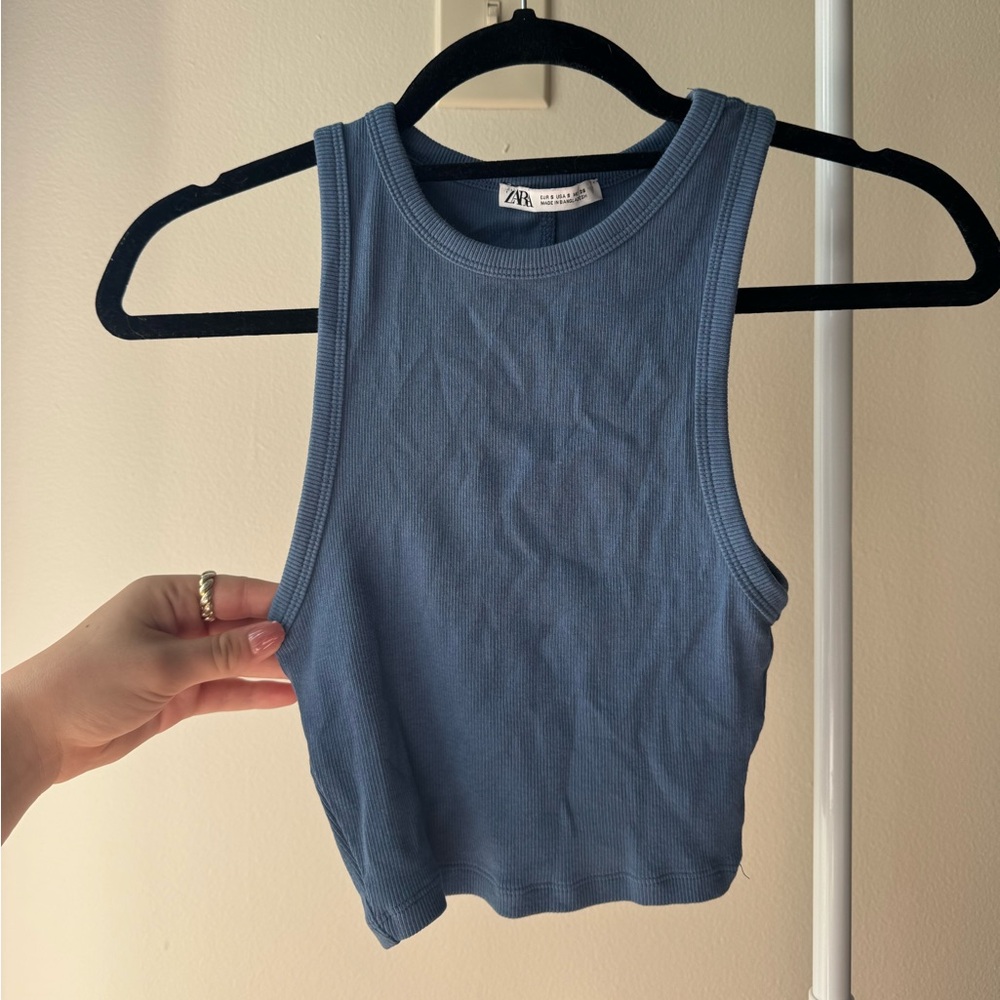 Zara Blue Ribbed Top